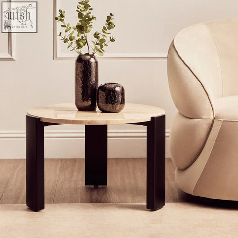 Palermo round cream marble top small coffee table with light beige round cream marble top and black metal legs