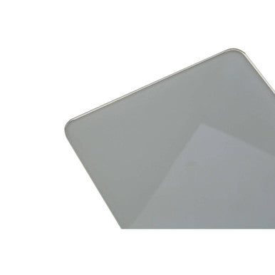 A sleek cool grey digital kitchen scale with rounded edges and a smooth reflective surface for accurate weighing