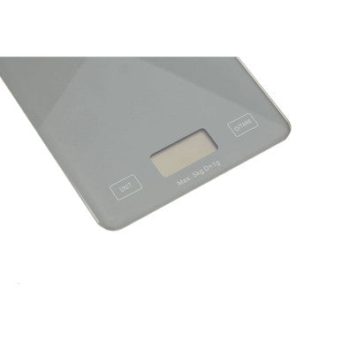 Palmas cool grey digital kitchen scale with sleek minimalist design and rectangular display screen for precise weighing