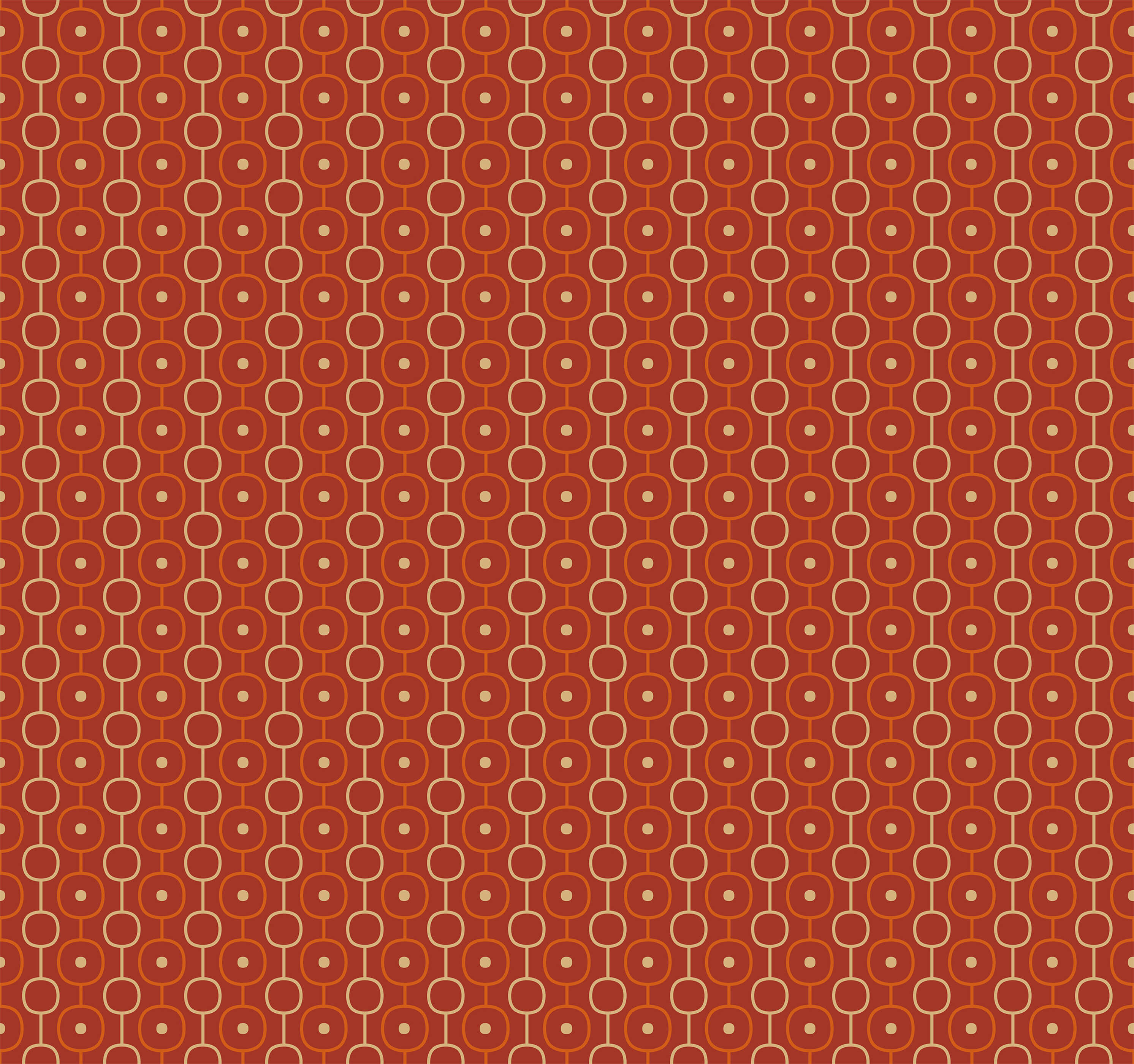 Red palna fabric featuring a repeating geometric pattern of interconnected cream and orange circles
