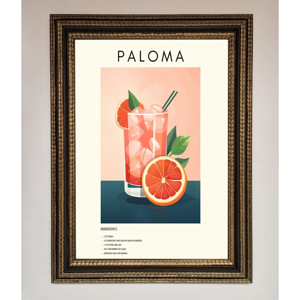 Paloma Cocktail Framed Poster - A3 (29.7 x 42 cm) / Ornate Gold Black - Framed Print