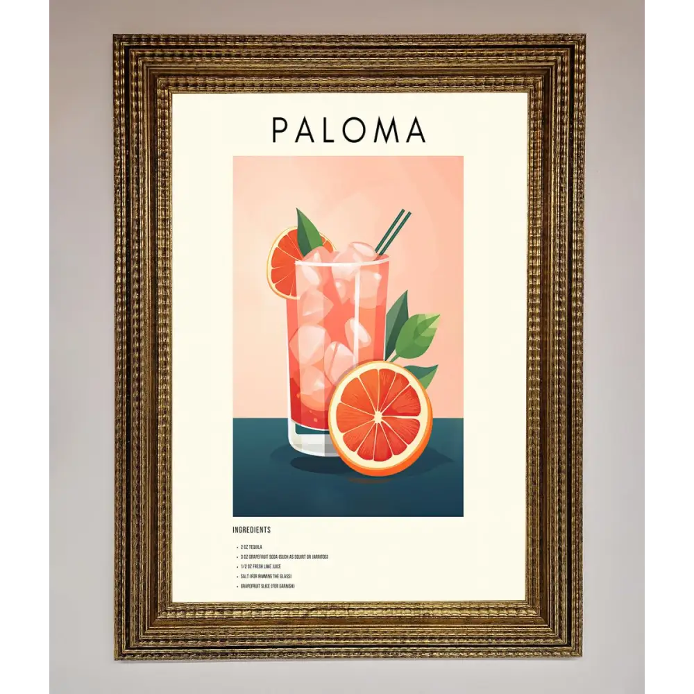 Paloma Cocktail Framed Poster - A3 (29.7 x 42 cm) / Ornate Gold - Framed Print