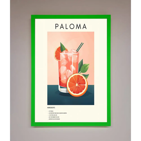 Paloma Cocktail Framed Poster - B0 (100 x 141 cm) / Neon Dark Green - Framed Print
