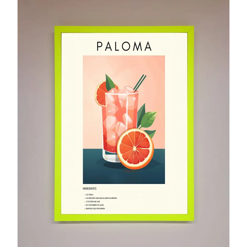 Paloma Cocktail Framed Poster - B0 (100 x 141 cm) / Neon Green - Framed Print