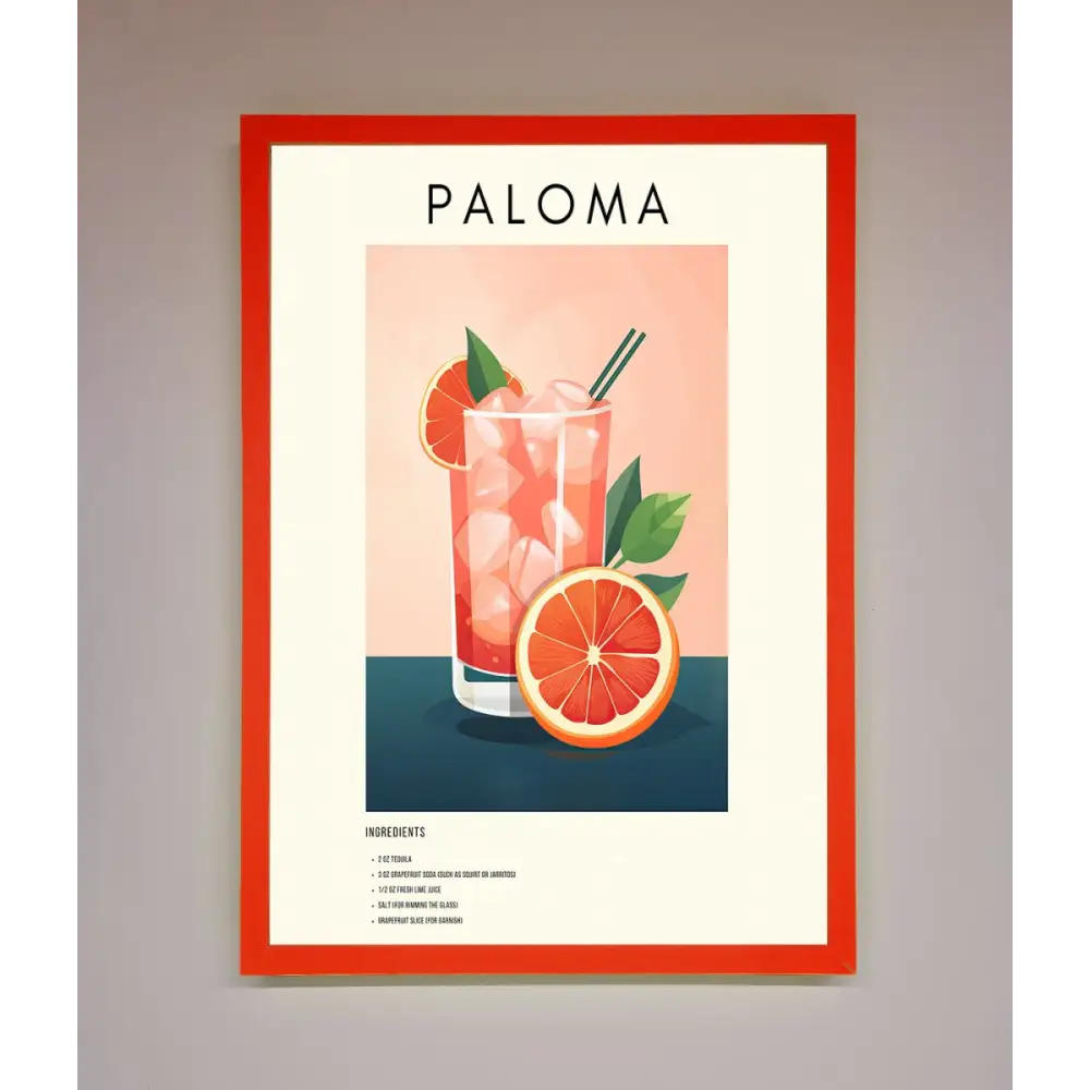 Paloma Cocktail Framed Poster - B0 (100 x 141 cm) / Neon Red - Framed Print