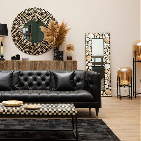 Palu Rectangular Black Wall Mirror with Shell Inlay