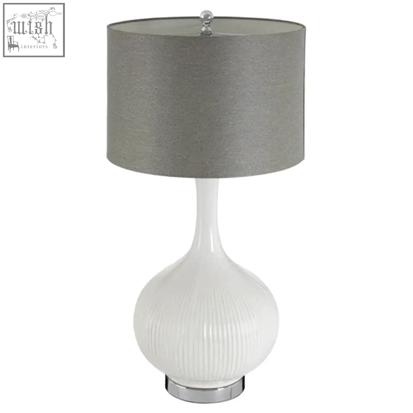 Pandora table lamp white ceramic table lamp with ribbed base and sleek gray fabric shade for stylish lighting