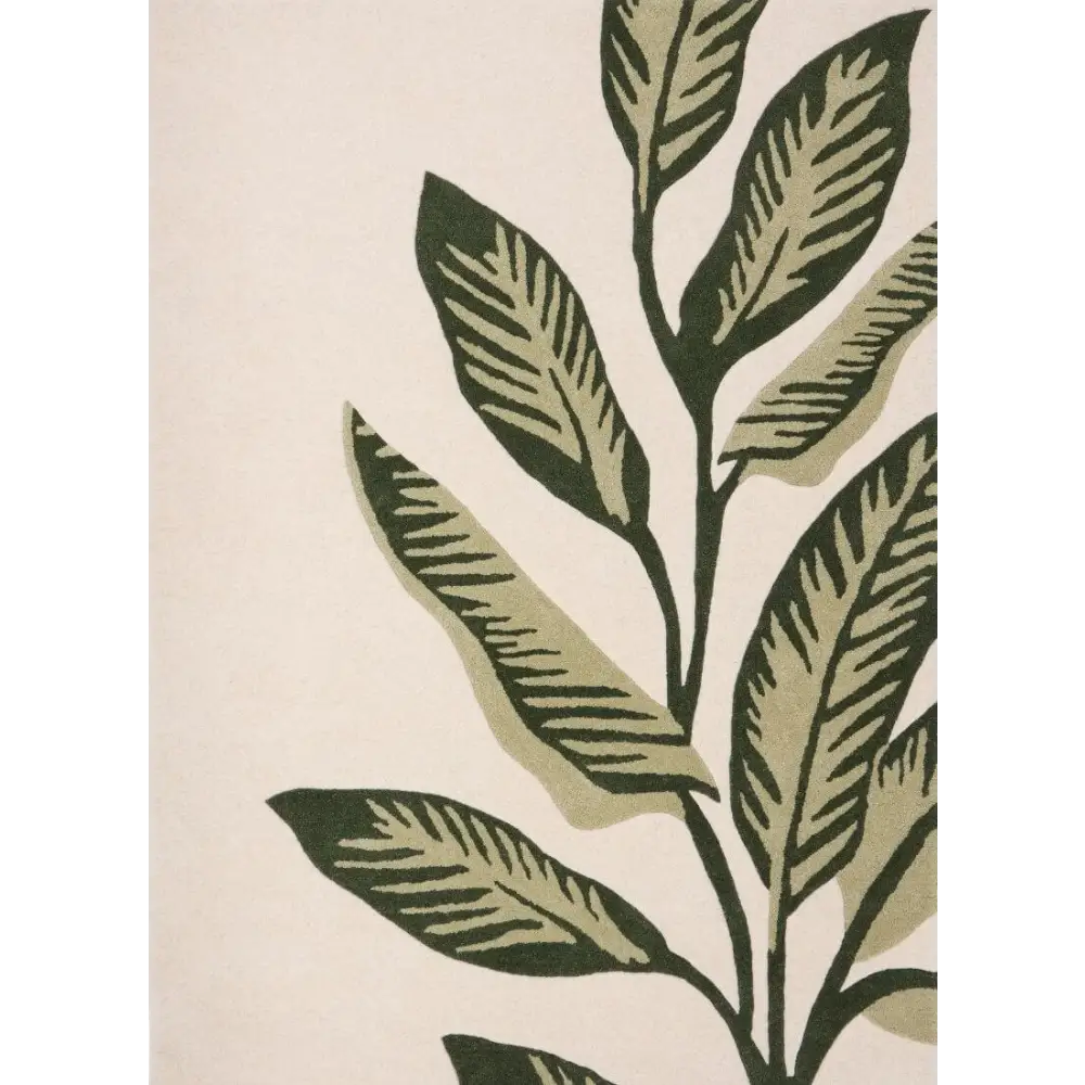 Paradise Leaf Hand-Tufted Wool Rug – Cream/Green - 80X150 cm - Rugs