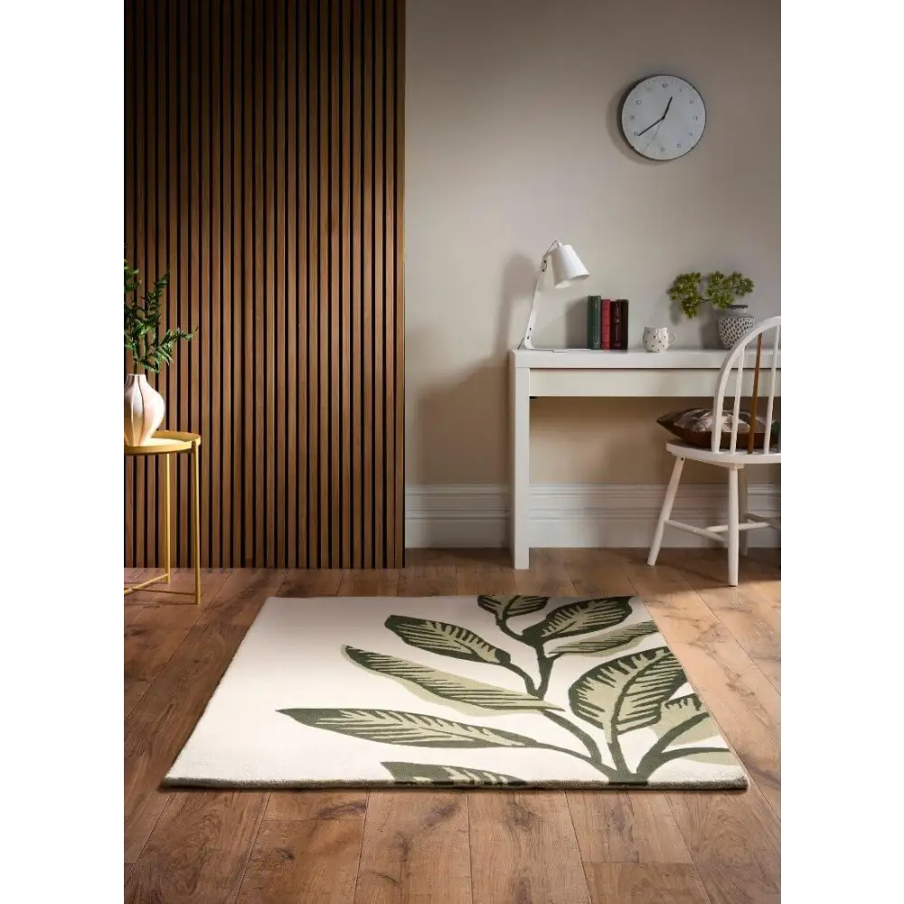 Paradise Leaf Hand-Tufted Wool Rug – Cream/Green - Rugs