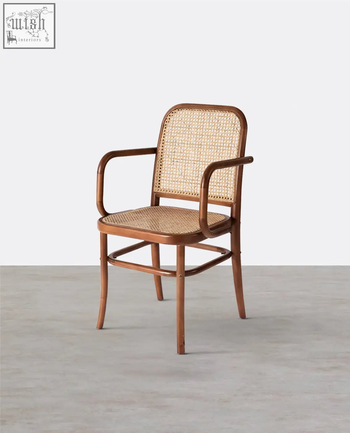 Classic paris g04 rattan dining chair with warm walnut wood and woven cane seat and back in elegant curved legs