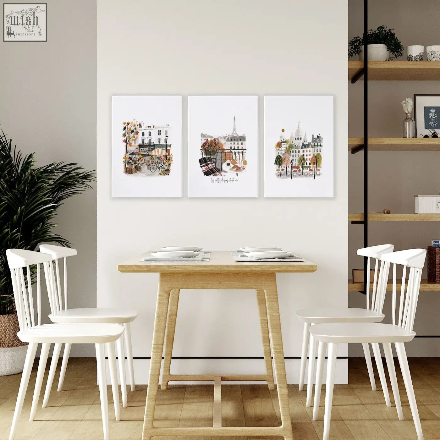 Set of three framed paris wall art prints featuring autumn parisian scenes with eiffel tower for living room decor