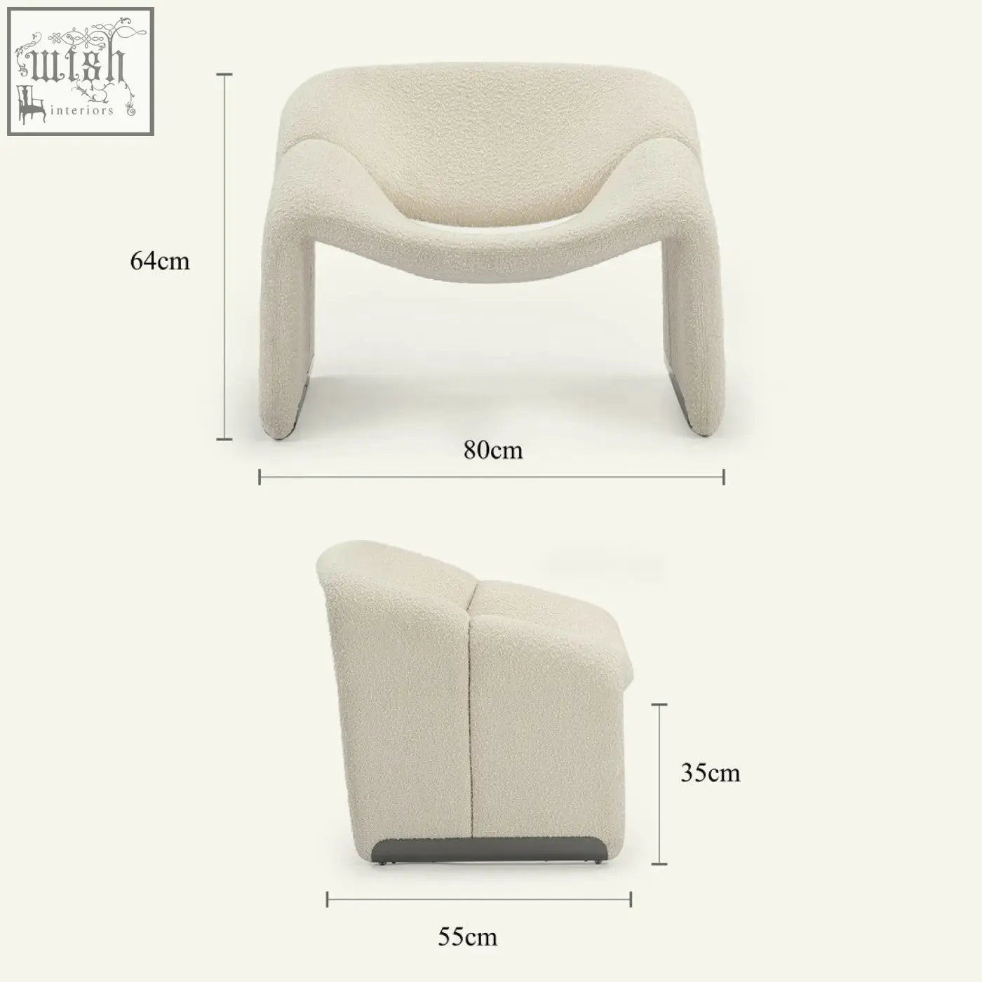 Cream-colored paris wawa boucle armchair with plush texture and sleek black base for modern living spaces