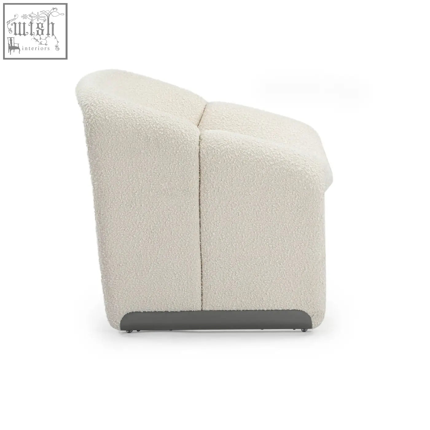 Cream-colored paris wawa boucle armchair with plush texture and dark gray base perfect for modern living spaces