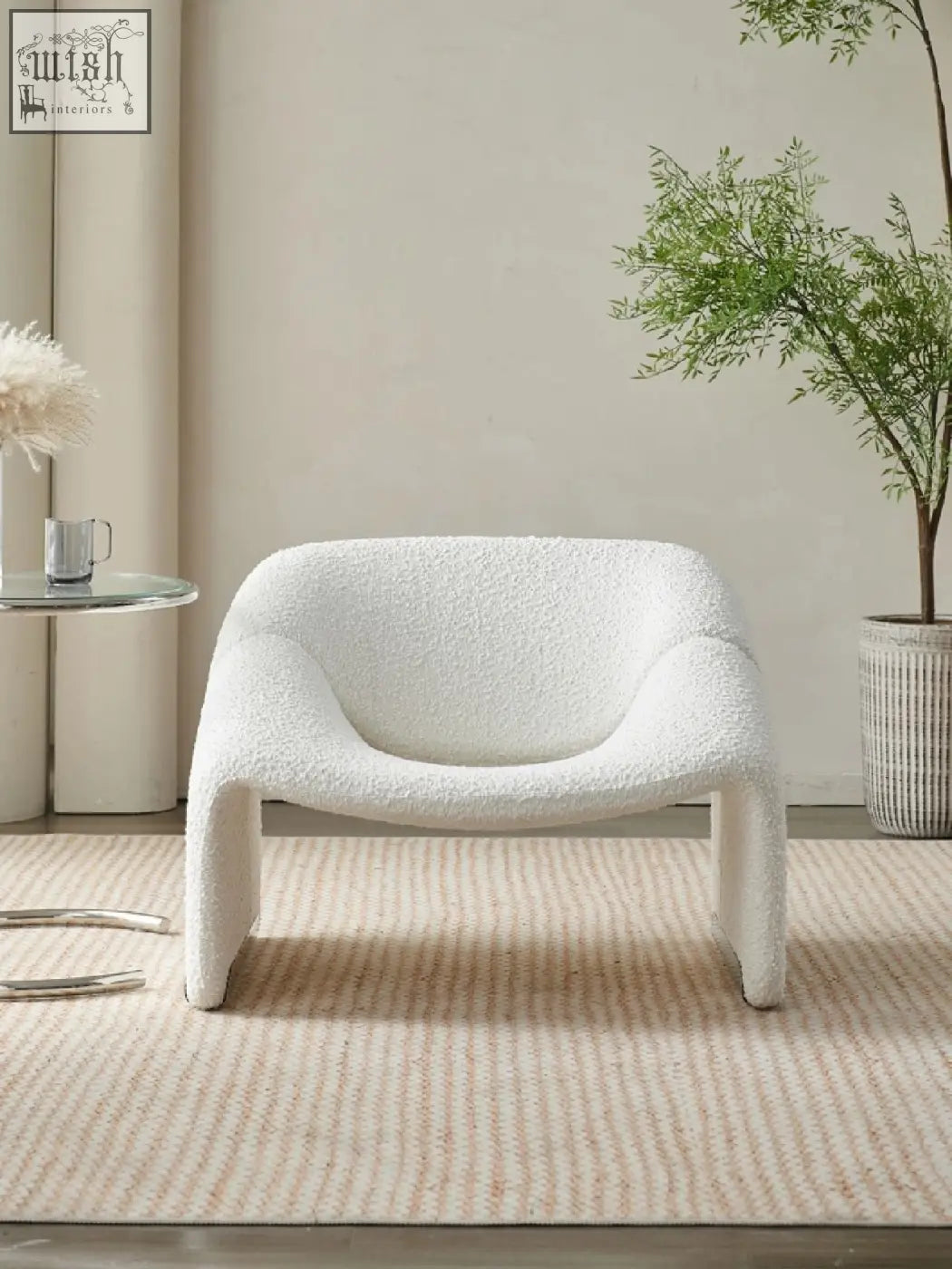 White plush paris wawa boucle armchair with soft textured fabric finish perfect for cozy modern spaces
