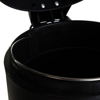 Black parker 3 litre pedal bin with hinged lid and metallic rim perfect for small waste disposal needs