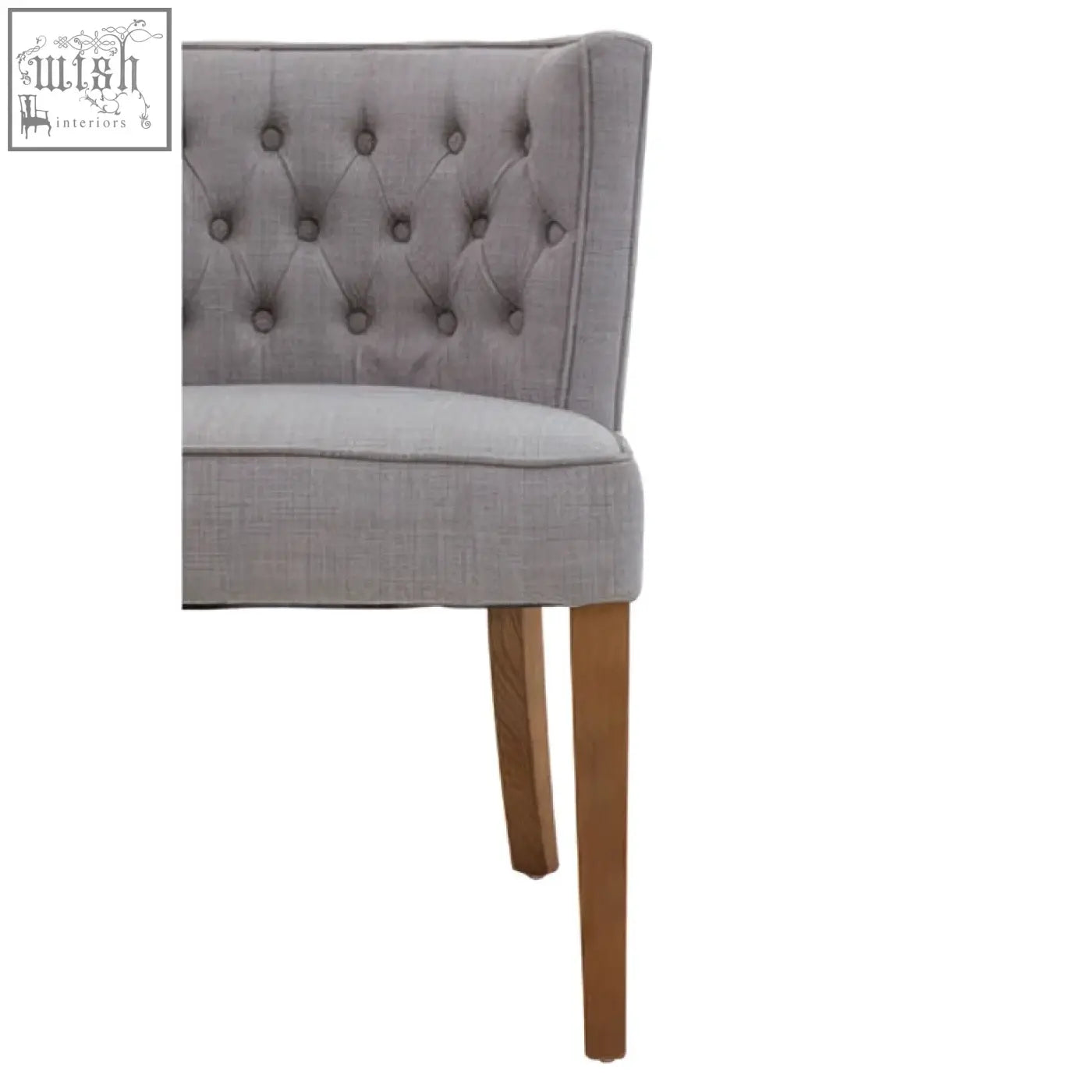 Parkside grey fabric curved dining chair with gray tufted fabric and wooden legs for stylish dining room seating