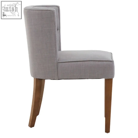 Parkside grey fabric curved dining chair with grey upholstered fabric curved seat and wooden legs for dining room