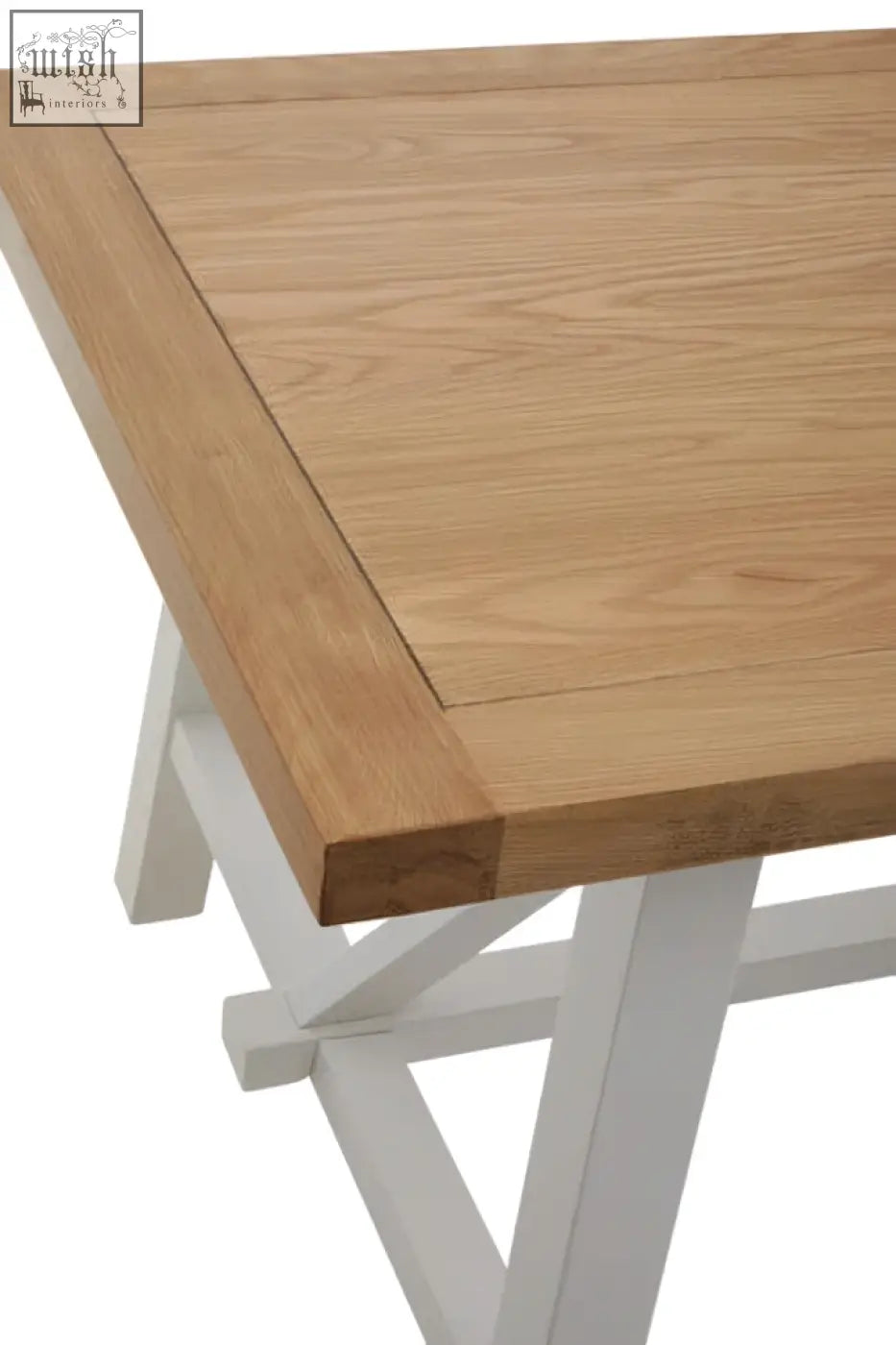 Parkside natural oak dining table with light oak top and white painted x-frame legs perfect for natural oak dining