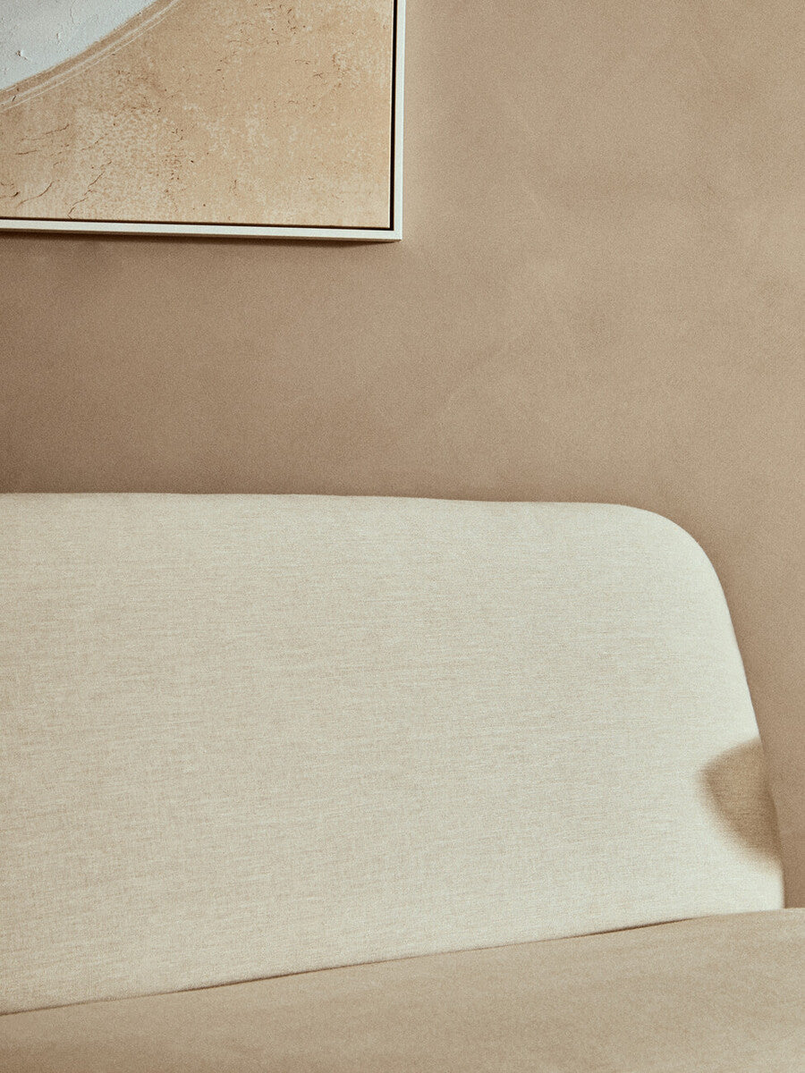 Parova Cream Linen Textured 2 Seater Armless Sofa With Wood Base