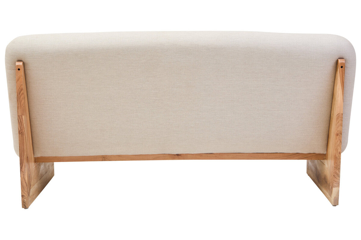 Parova Cream Linen Textured 2 Seater Armless Sofa With Wood Base