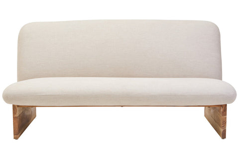 Parova Cream Linen Textured 2 Seater Armless Sofa With Wood Base