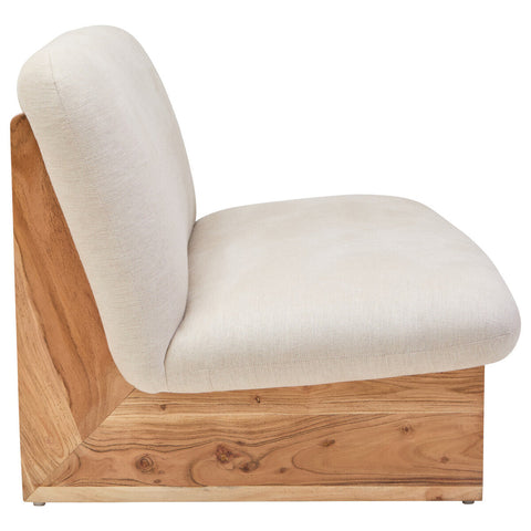 Parova Cream Linen Textured 2 Seater Armless Sofa With Wood Base