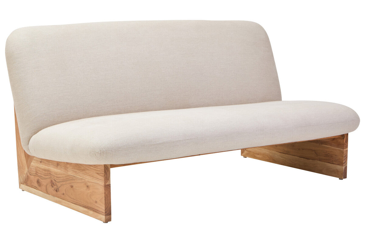 Parova Cream Linen Textured 2 Seater Armless Sofa With Wood Base
