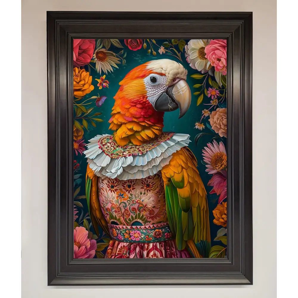 Parrot Renaissance Stare Framed Wall Art - A1 (59.4 x 84.1 cm) / Matt Black - Framed Print