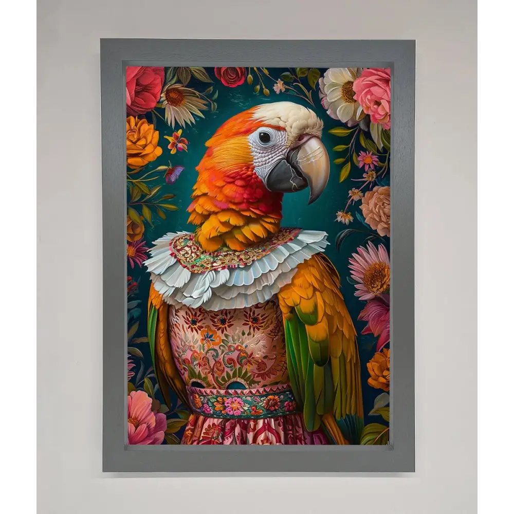 Parrot Renaissance Stare Framed Wall Art - A3 (29.7 x 42 cm) / Dark Grey - Framed Print