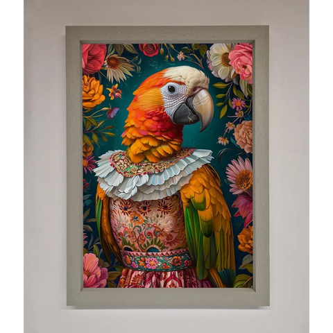 Parrot Renaissance Stare Framed Wall Art - A3 (29.7 x 42 cm) / Grey - Framed Print