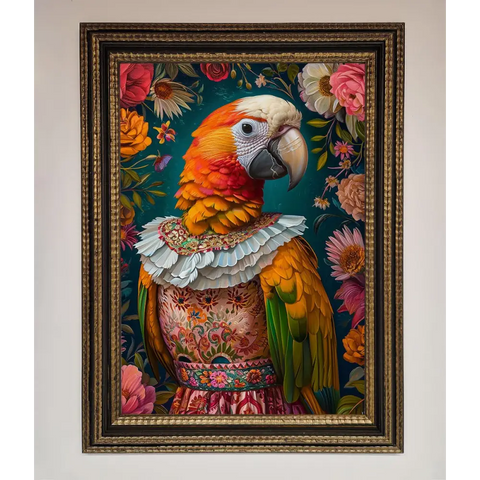 Parrot Renaissance Stare Framed Wall Art - A3 (29.7 x 42 cm) / Ornate Gold Black - Framed Print