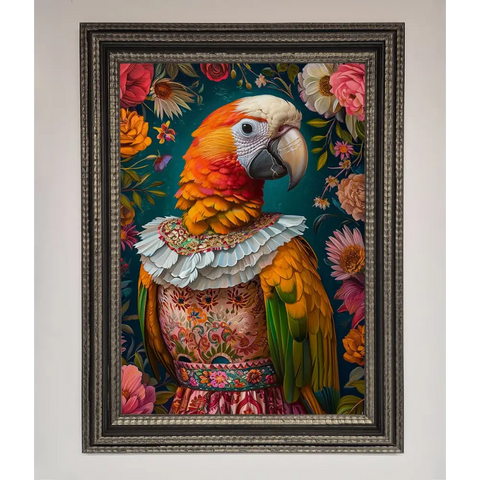 Parrot Renaissance Stare Framed Wall Art - A3 (29.7 x 42 cm) / Ornate Silver Black - Framed Print