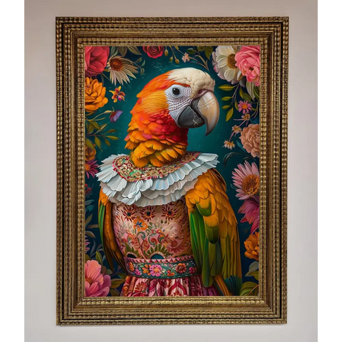 Parrot Renaissance Stare Framed Wall Art - A3 (29.7 x 42 cm) / Ornate Gold - Framed Print