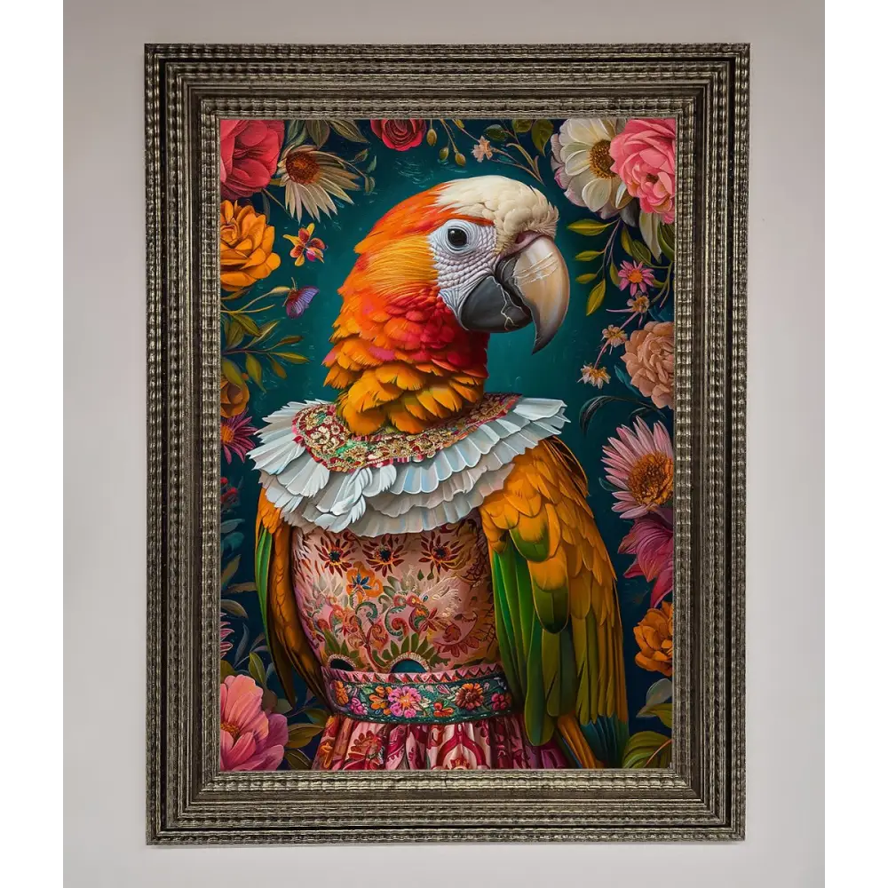Parrot Renaissance Stare Framed Wall Art - A3 (29.7 x 42 cm) / Ornate Silver - Framed Print
