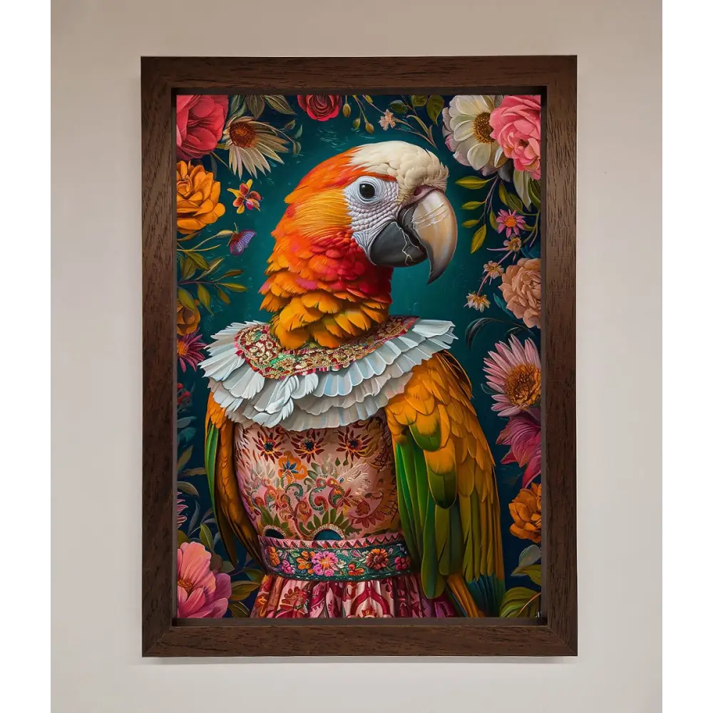 Parrot Renaissance Stare Framed Wall Art - A3 (29.7 x 42 cm) / Walnut - Framed Print