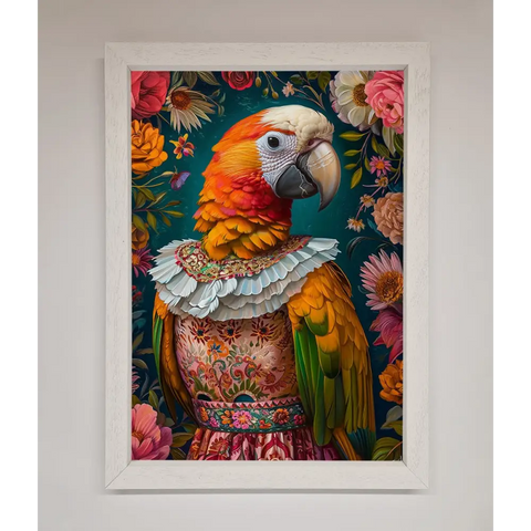 Parrot Renaissance Stare Framed Wall Art - A3 (29.7 x 42 cm) / White - Framed Print