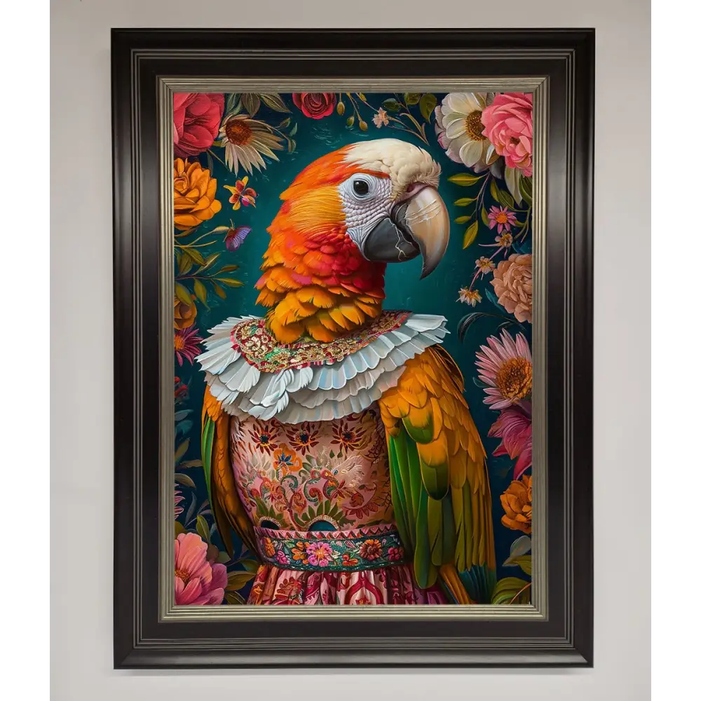 Parrot Renaissance Stare Framed Wall Art - B0 (100 x 141 cm) / Black Silver - Framed Print