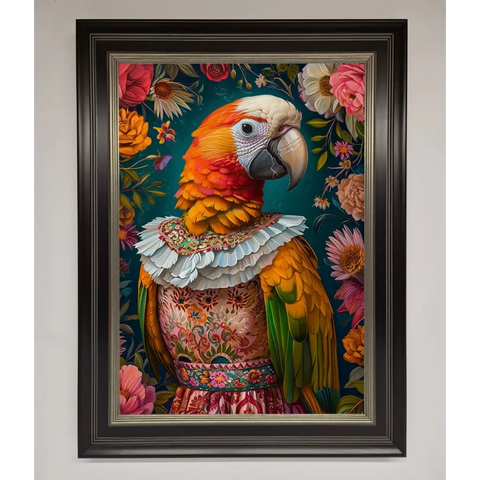 Parrot Renaissance Stare Framed Wall Art - B0 (100 x 141 cm) / Black Silver - Framed Print