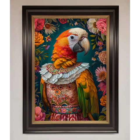 Parrot Renaissance Stare Framed Wall Art - B0 (100 x 141 cm) / Black Gold - Framed Print