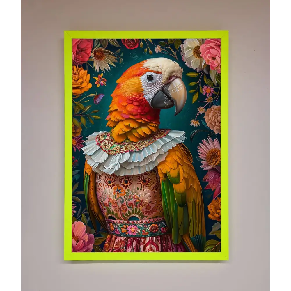 Parrot Renaissance Stare Framed Wall Art - B0 (100 x 141 cm) / Neon Green - Framed Print