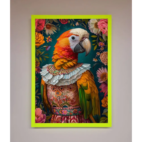 Parrot Renaissance Stare Framed Wall Art - B0 (100 x 141 cm) / Neon Green - Framed Print