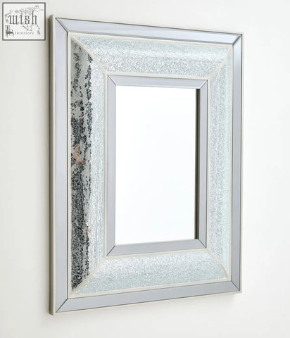 Rectangular silver-framed wallis wall mirror with textured crackled glass panels perfect for wall decor