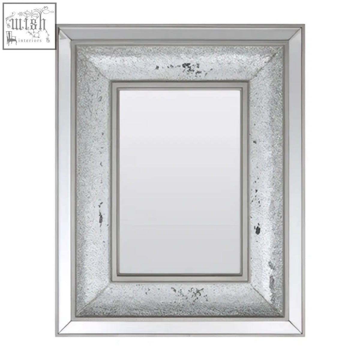 Silver-framed rectangular wallis wall mirror with distressed textured finish perfect for stylish wall decor