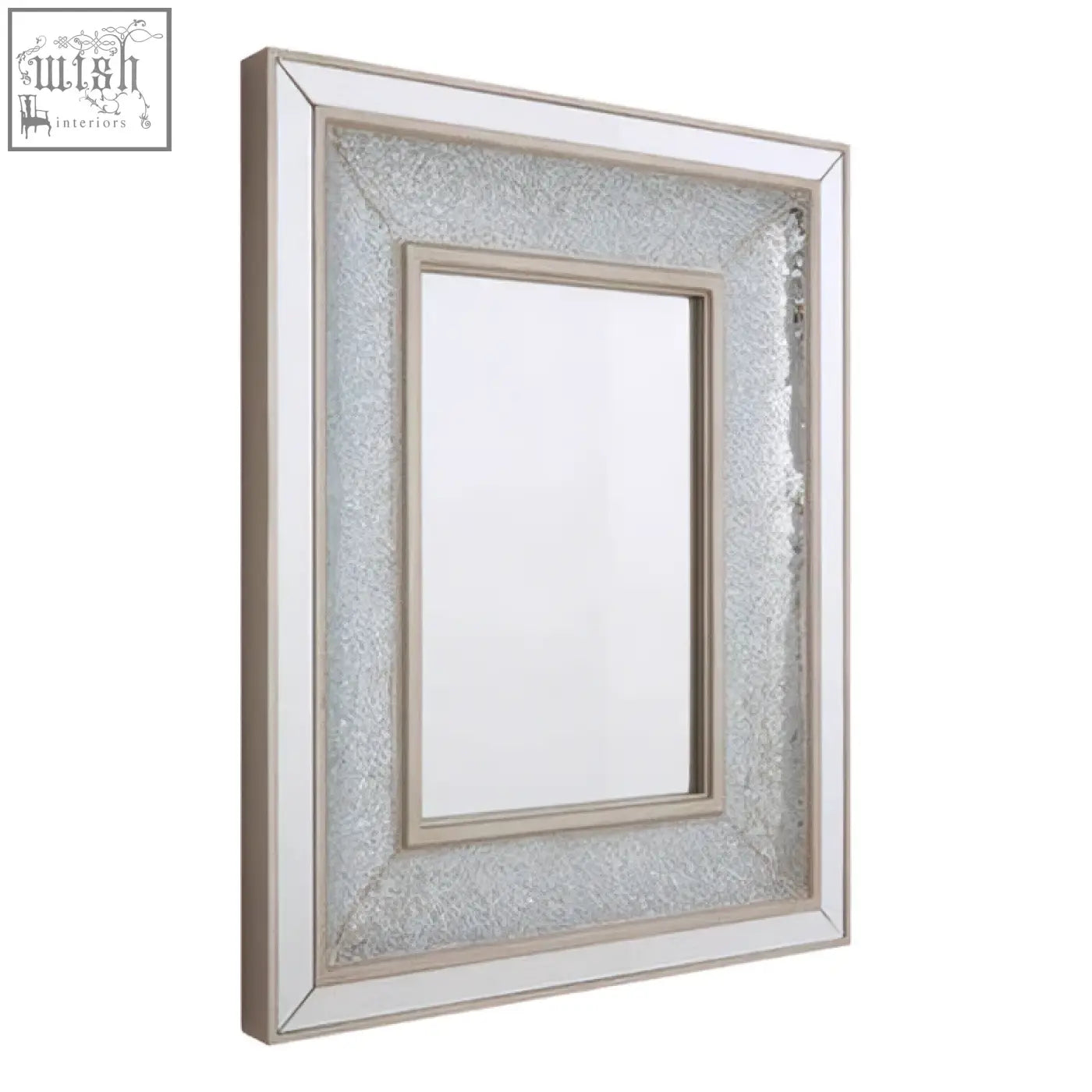 Silver framed rectangular wallis wall mirror with textured glittery mosaic border for stylish wall decor
