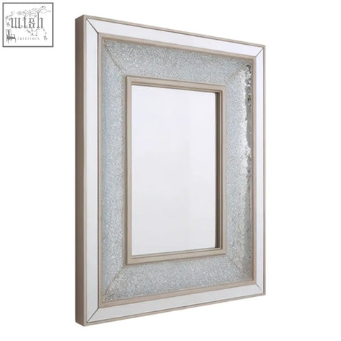 Silver framed rectangular wallis wall mirror with textured glittery mosaic border for stylish wall decor