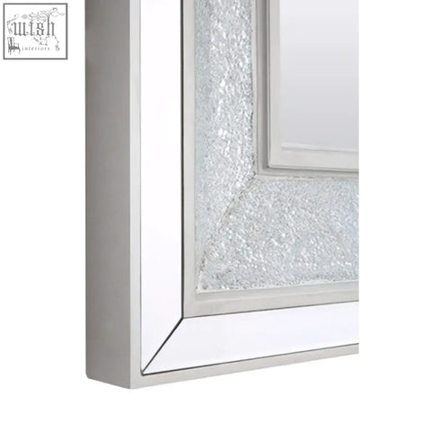 Silver framed wallis wall mirror with textured glittery glass panel perfect for stylish wall decor