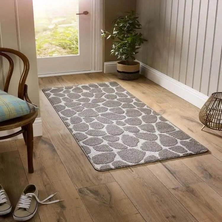 Patterned Washable Mat and Runner in Cream & Brown - Rugs