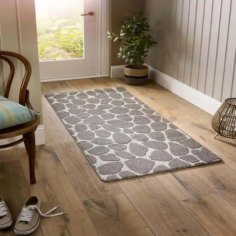 Patterned Washable Mat and Runner in Cream & Brown - Rugs