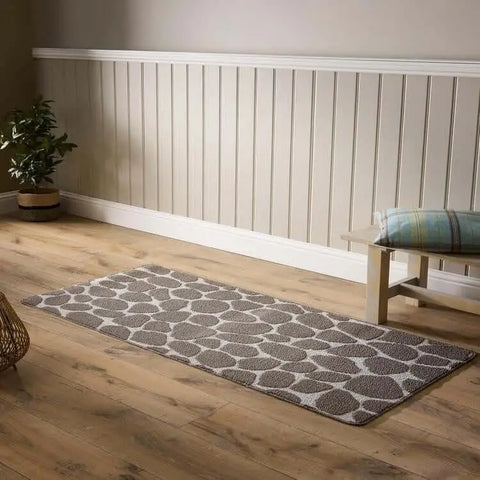 Patterned Washable Mat and Runner in Cream & Brown - Rugs