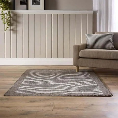 Patterned Washable Mat and Runner in Cream & Brown - Rugs
